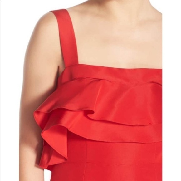 Jill Stuart | Red Frida Ruffle Hem Silk Cotton Blend Pockets Dress NWOT Size 0 - Picture 10 of 11